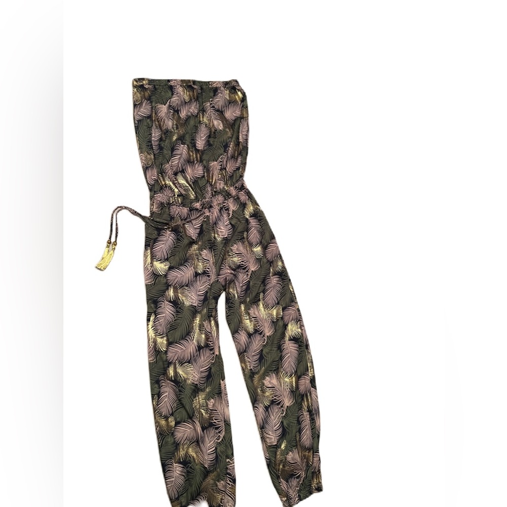 Blue Island Olive Gold Mauve Print Jumpsuit Romper Size M